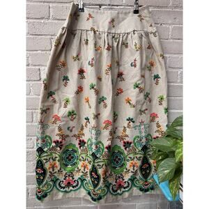 Vintage 70s Skirt LINEN Peasant MIDI Ethnic FOLK Tea Length M